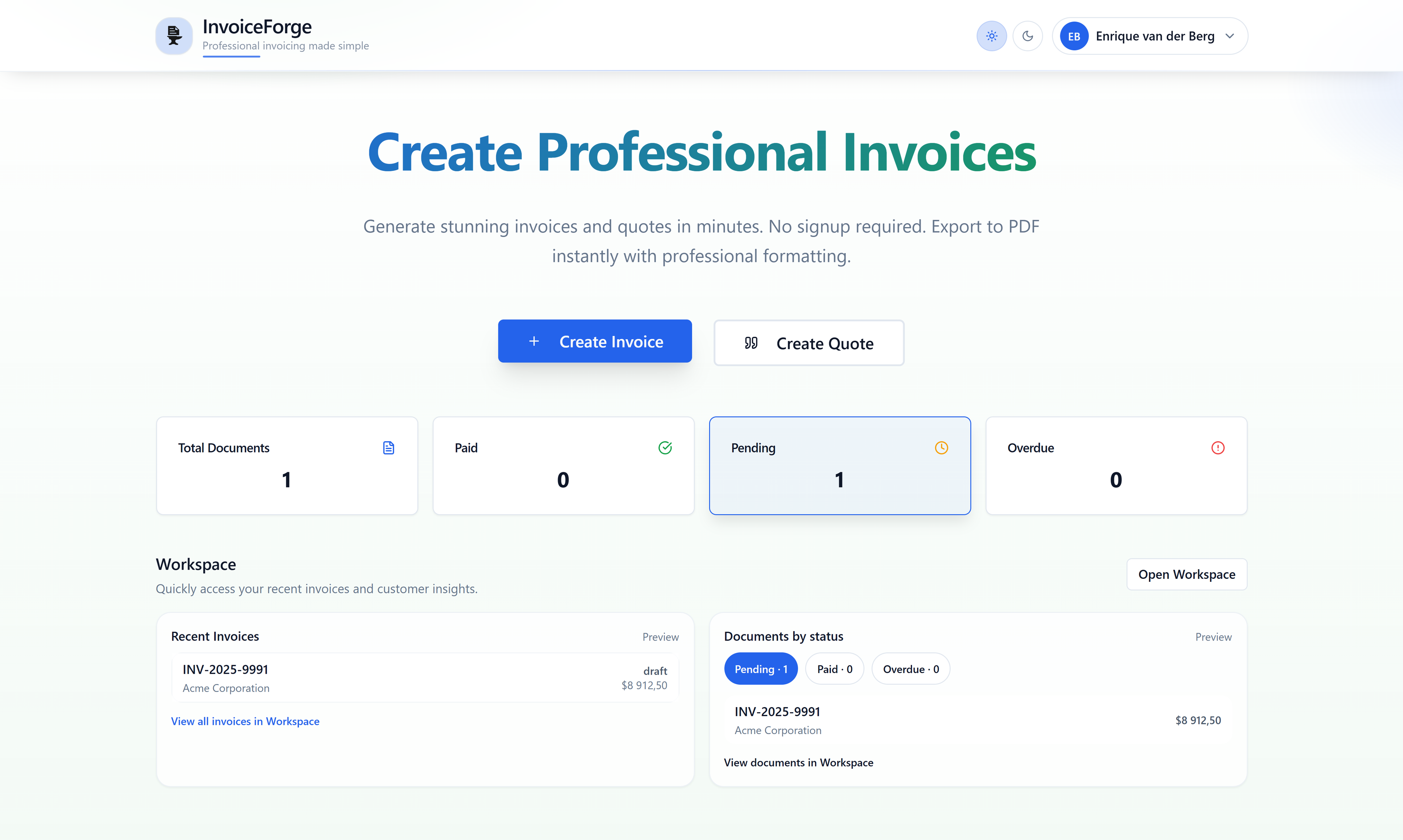 InvoiceForge Dashboard
